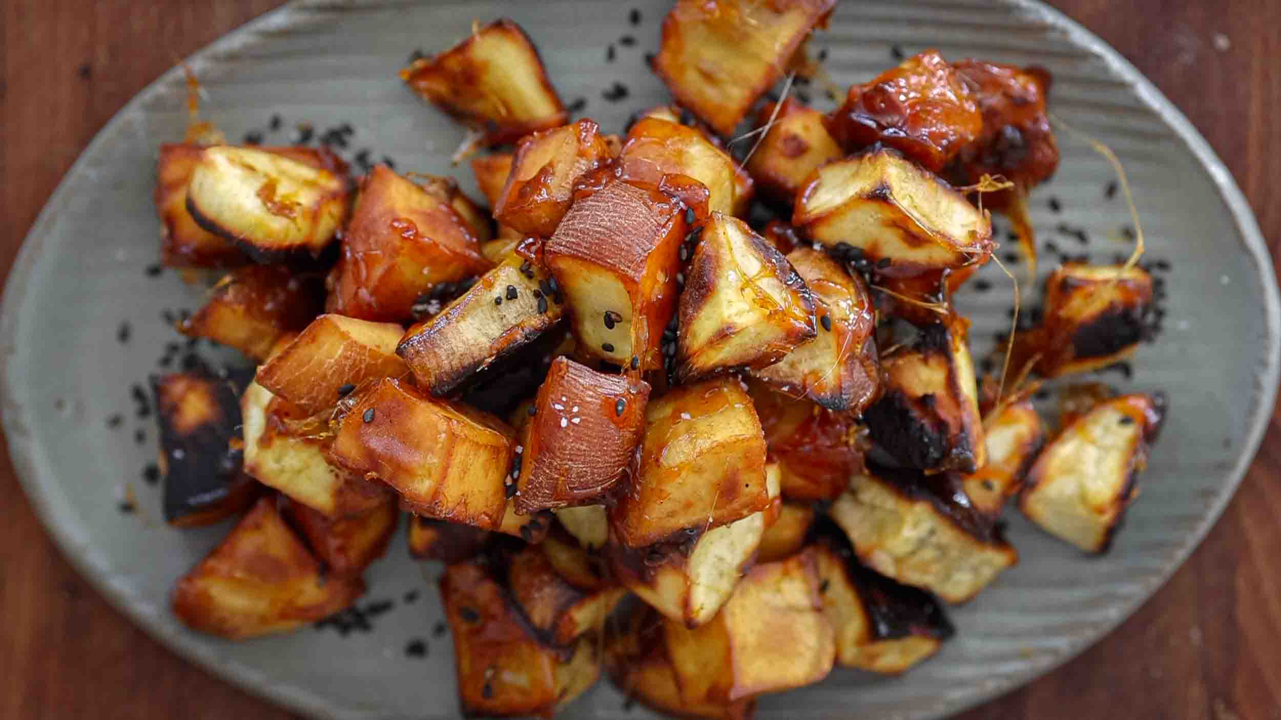 hero image of candied korean sweet potatoes